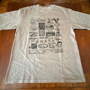 OVERSIZED Vans 1966 Retro Collage Graphic T-Shirt Loose Fit Men's Medium Tan